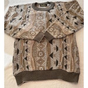 Alan Stuart Vintage 3D Textured Knit Geometric‎ Sweater Mens Medium Brown Grey